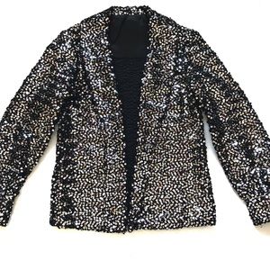VTG fully sequined holiday blazer, black, silver M
